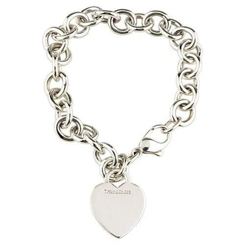 Tiffany & Co. Sterling Silver Blank Heart Tag Charm Bracelet 7.5"