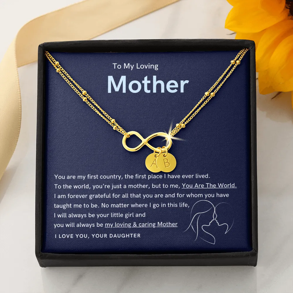 To My Loving Mother - You are the world to me Gold Infinity Bracelet (18k Gold Dipped)