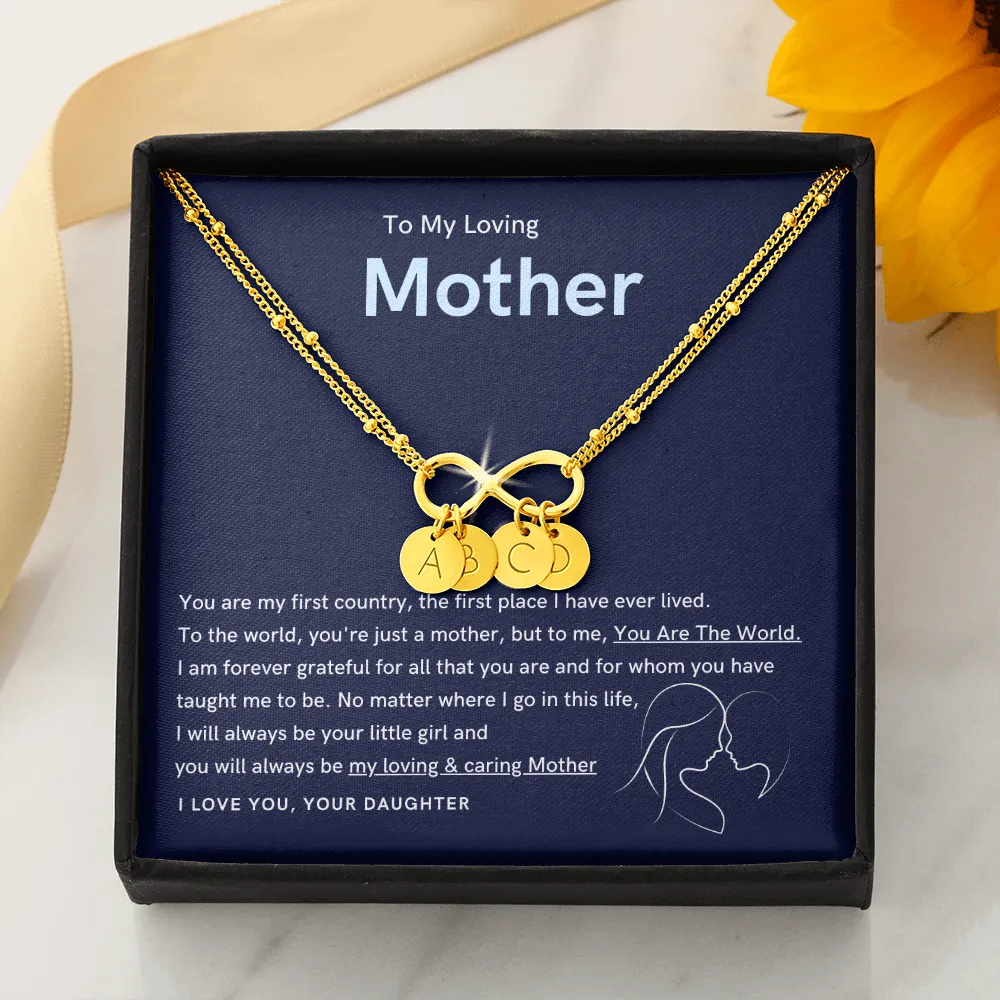 To My Loving Mother - You are the world to me Gold Infinity Bracelet (18k Gold Dipped)