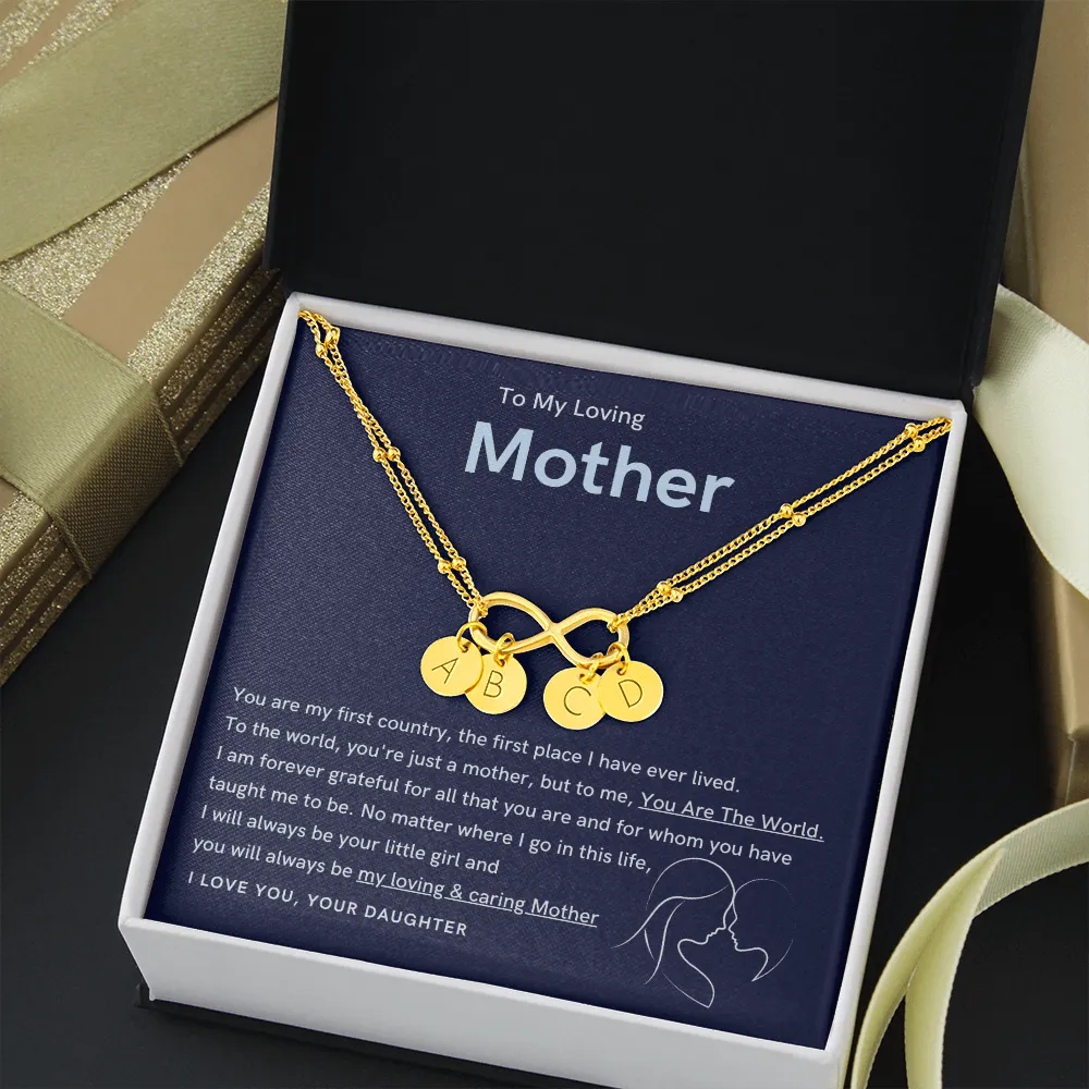 To My Loving Mother - You are the world to me Gold Infinity Bracelet (18k Gold Dipped)