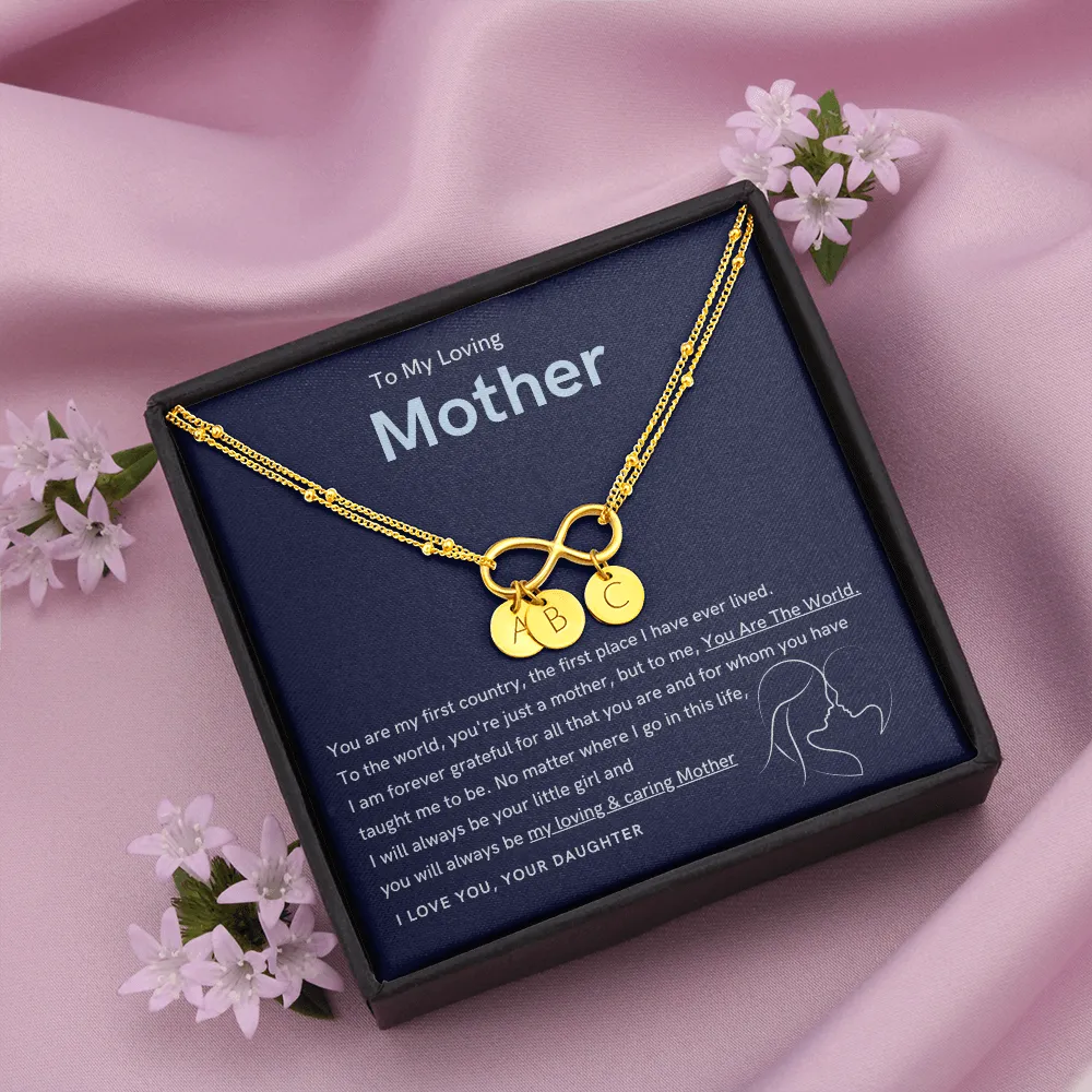 To My Loving Mother - You are the world to me Gold Infinity Bracelet (18k Gold Dipped)