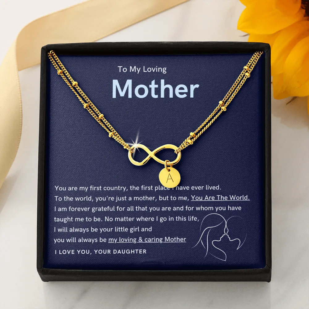 To My Loving Mother - You are the world to me Gold Infinity Bracelet (18k Gold Dipped)