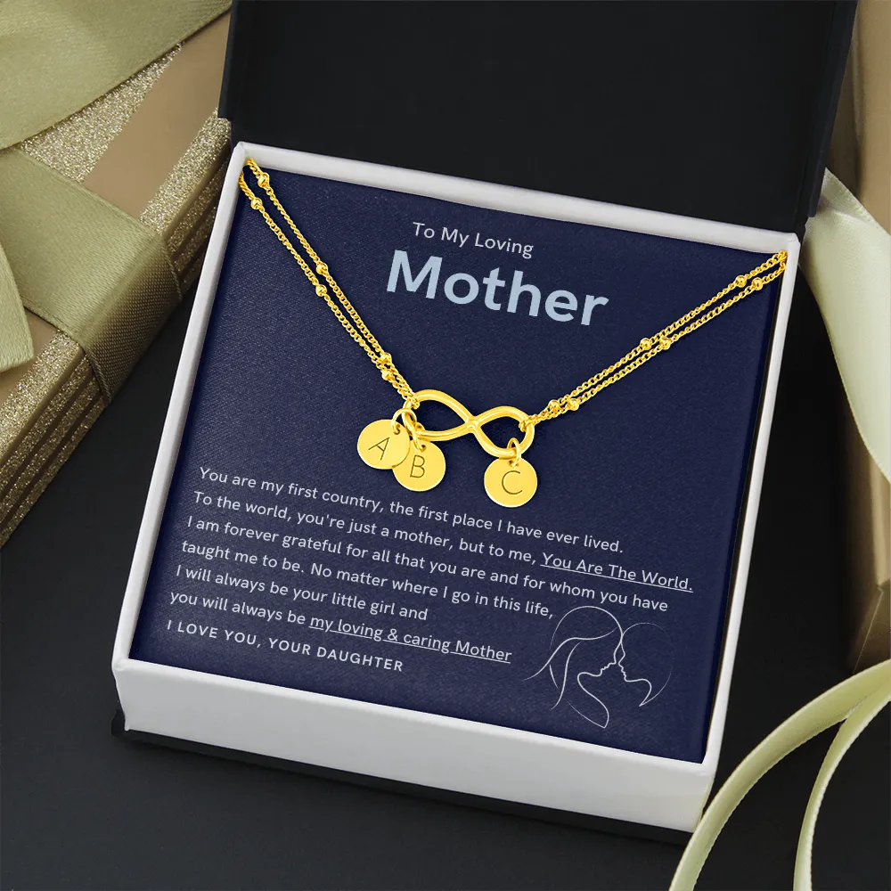 To My Loving Mother - You are the world to me Gold Infinity Bracelet (18k Gold Dipped)