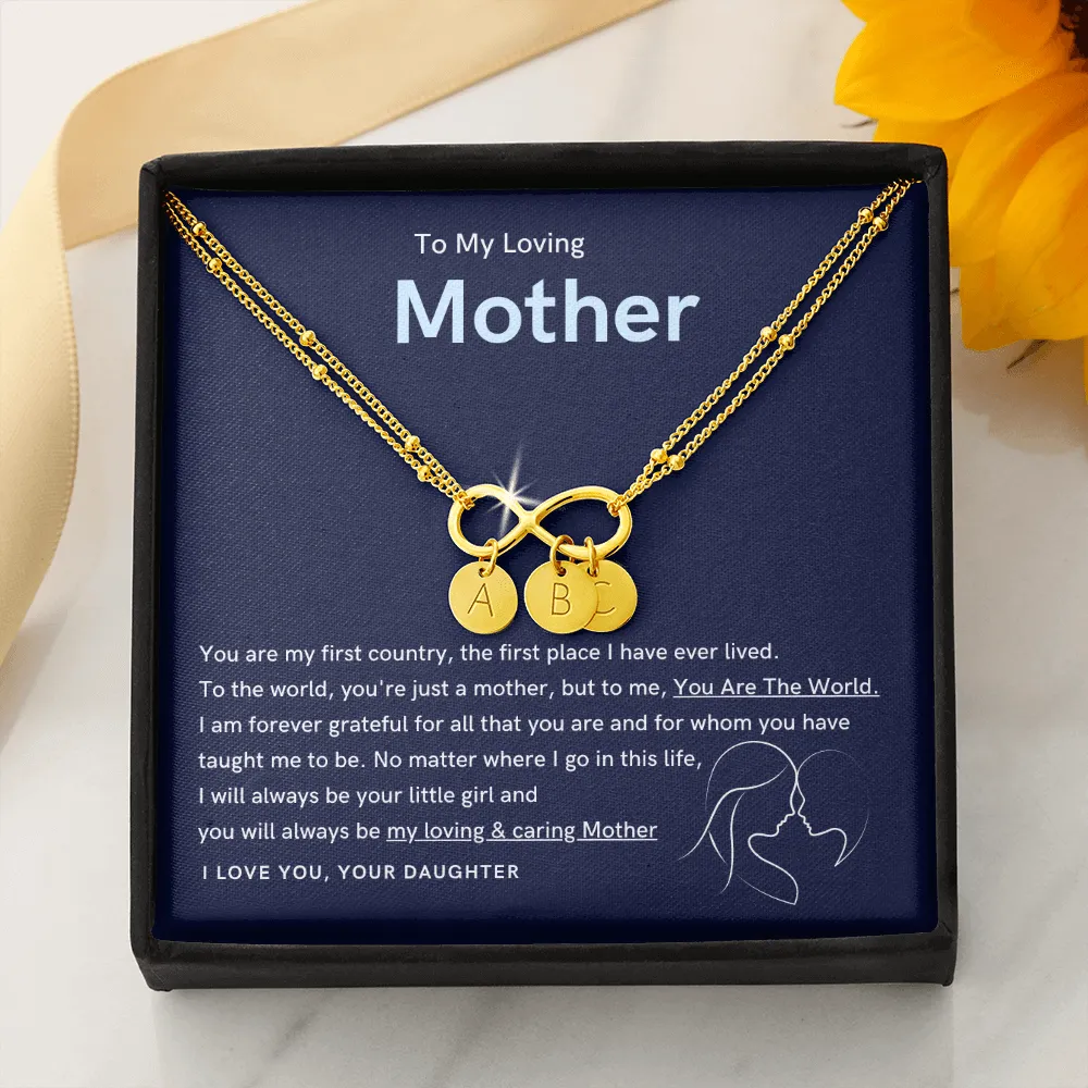 To My Loving Mother - You are the world to me Gold Infinity Bracelet (18k Gold Dipped)
