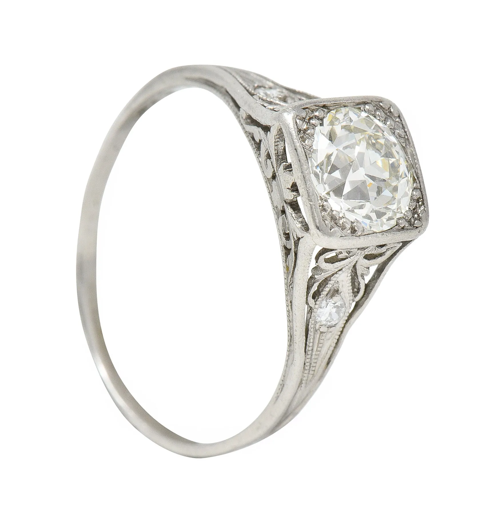 Traub Mfg. Art Deco 1.07 CTW Diamond Platinum Scrolling Vintage Engagement Ring