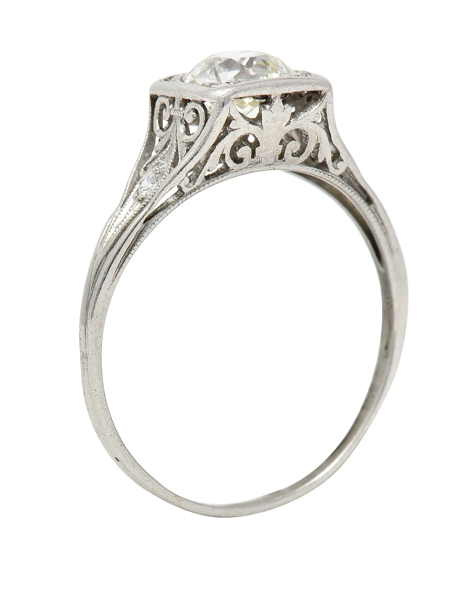 Traub Mfg. Art Deco 1.07 CTW Diamond Platinum Scrolling Vintage Engagement Ring