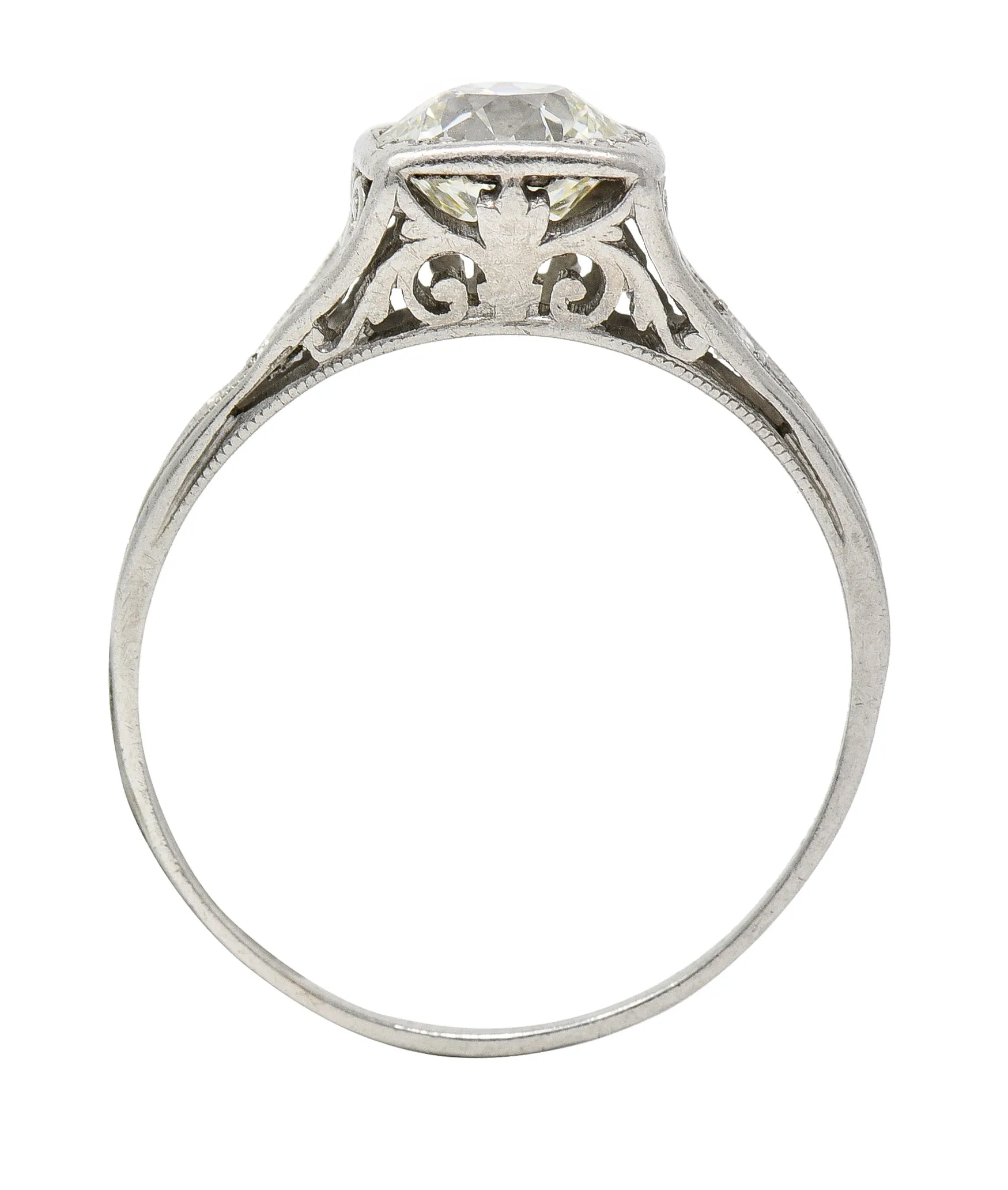 Traub Mfg. Art Deco 1.07 CTW Diamond Platinum Scrolling Vintage Engagement Ring