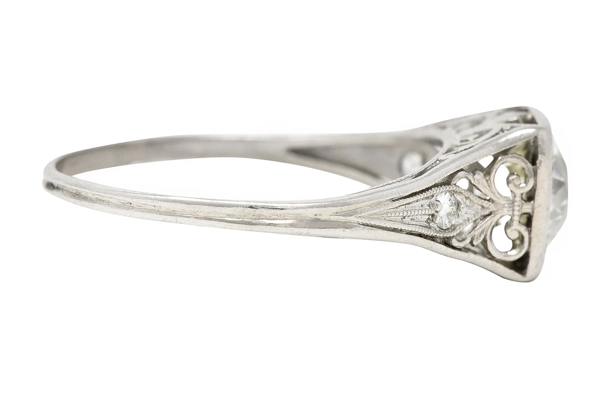 Traub Mfg. Art Deco 1.07 CTW Diamond Platinum Scrolling Vintage Engagement Ring