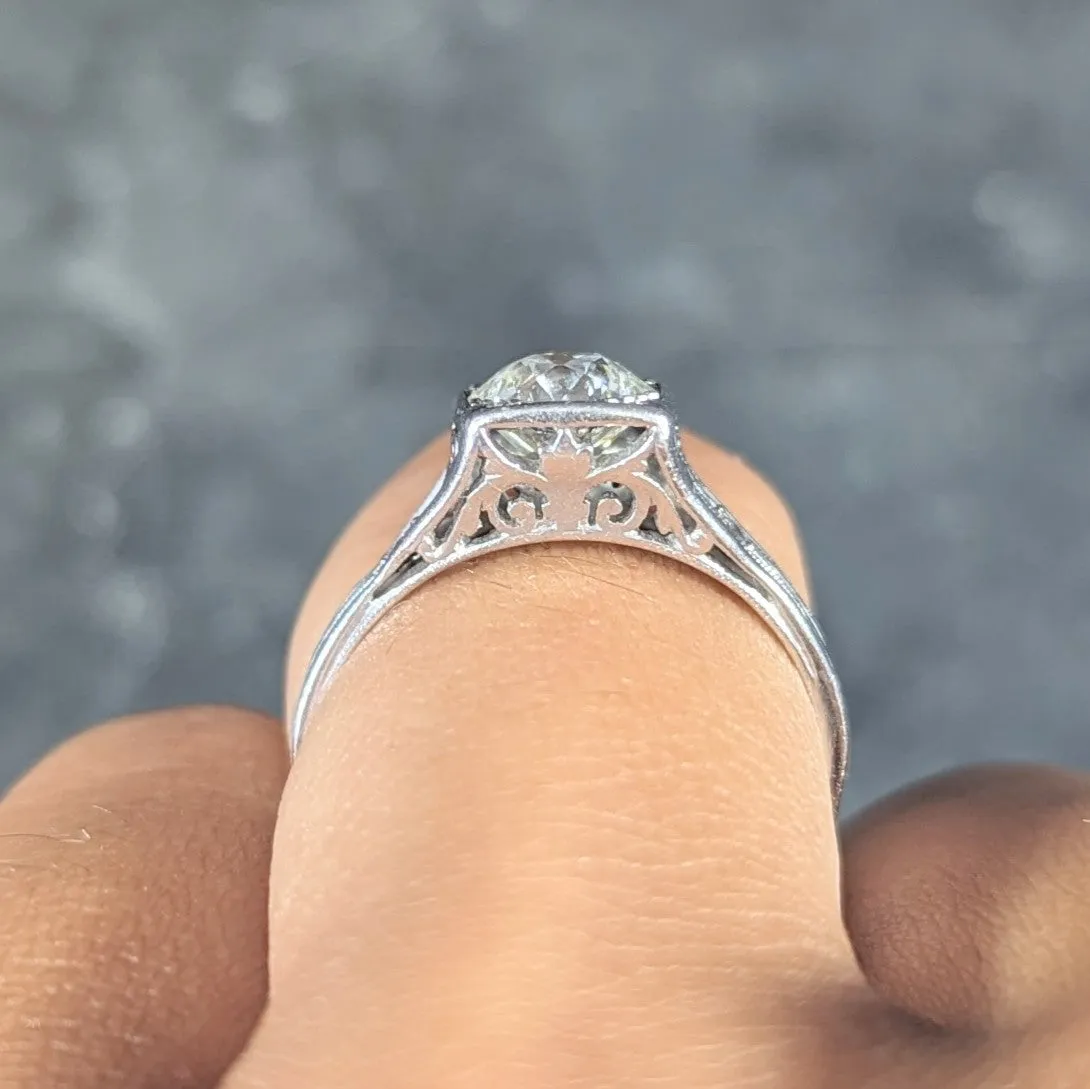 Traub Mfg. Art Deco 1.07 CTW Diamond Platinum Scrolling Vintage Engagement Ring