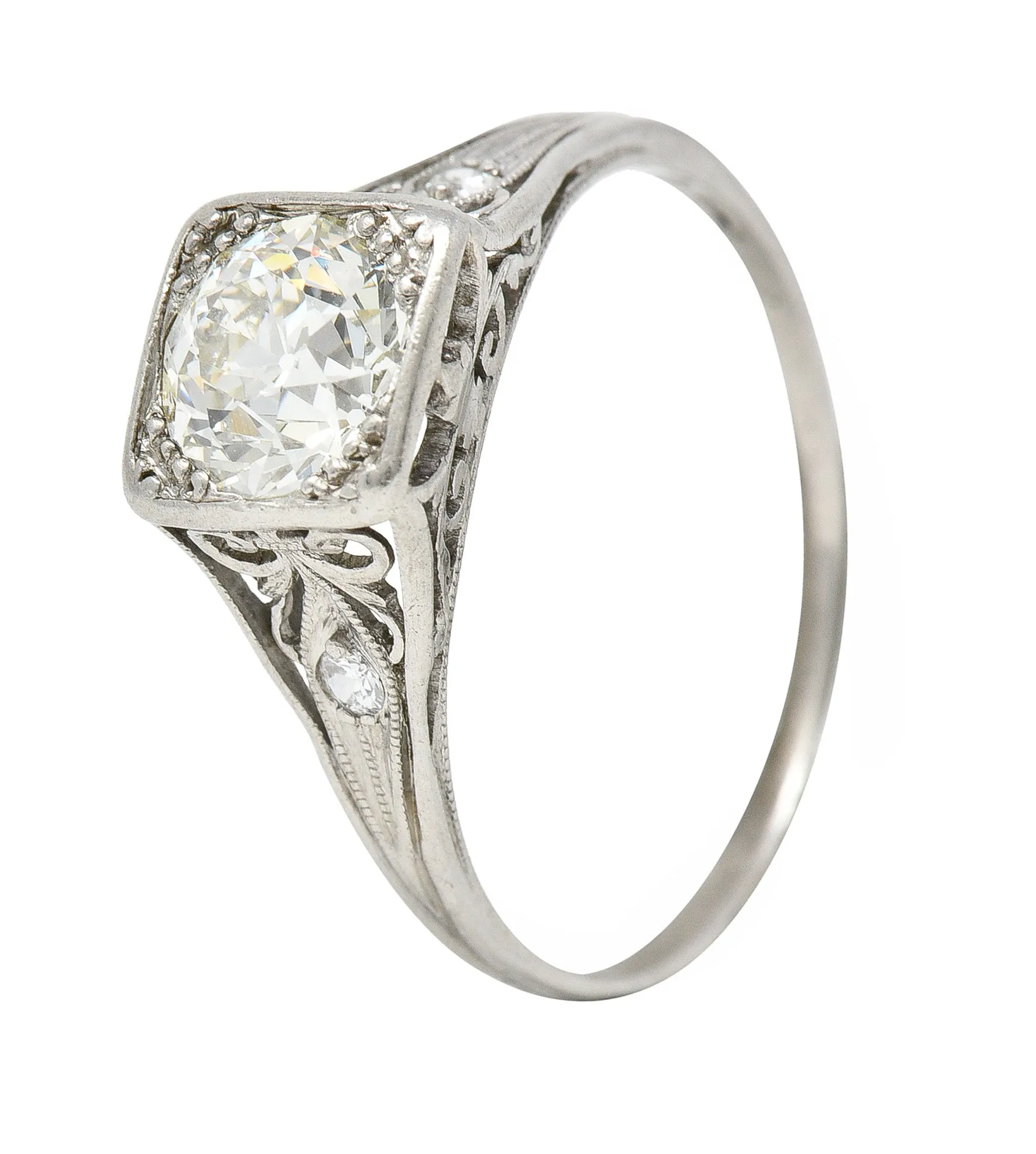 Traub Mfg. Art Deco 1.07 CTW Diamond Platinum Scrolling Vintage Engagement Ring