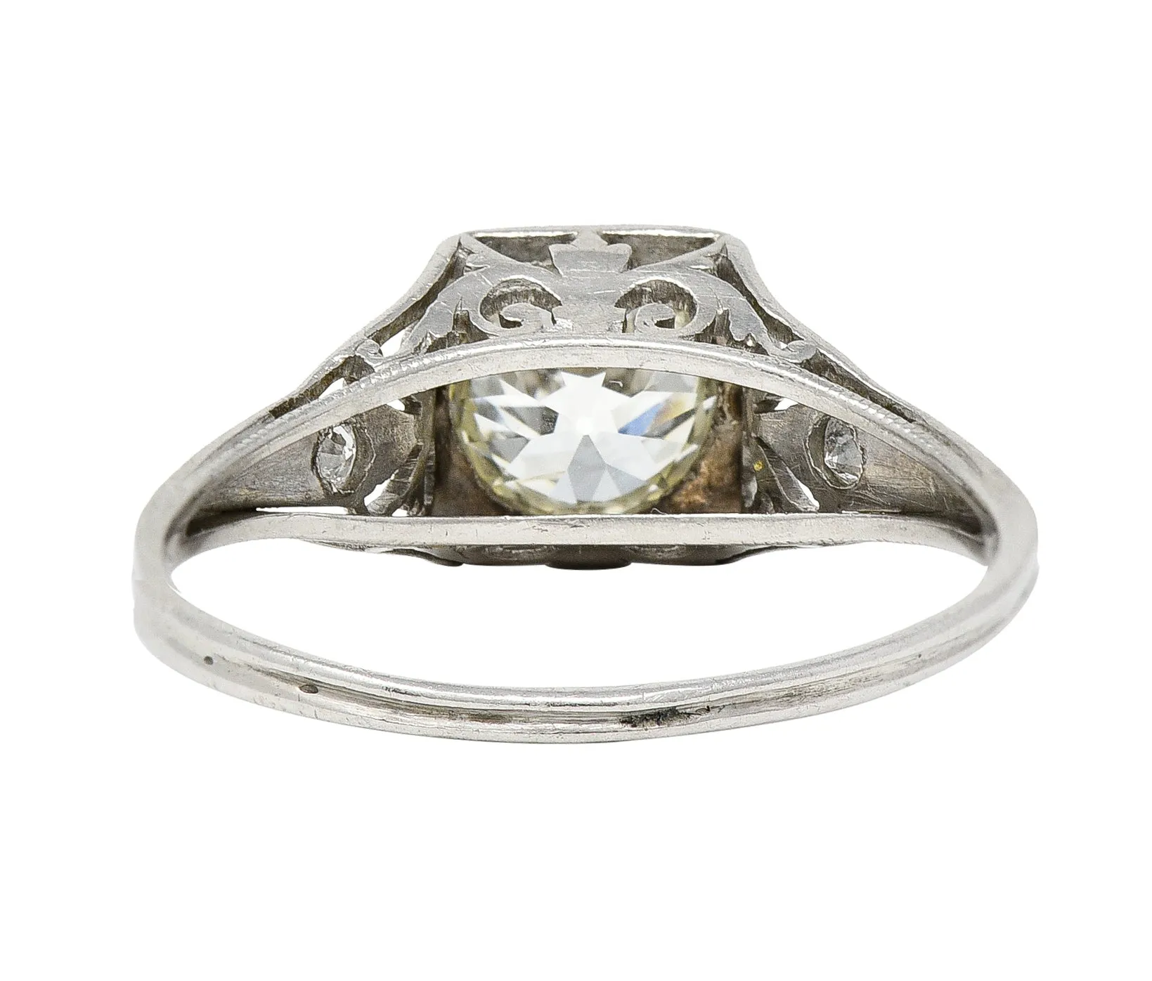Traub Mfg. Art Deco 1.07 CTW Diamond Platinum Scrolling Vintage Engagement Ring