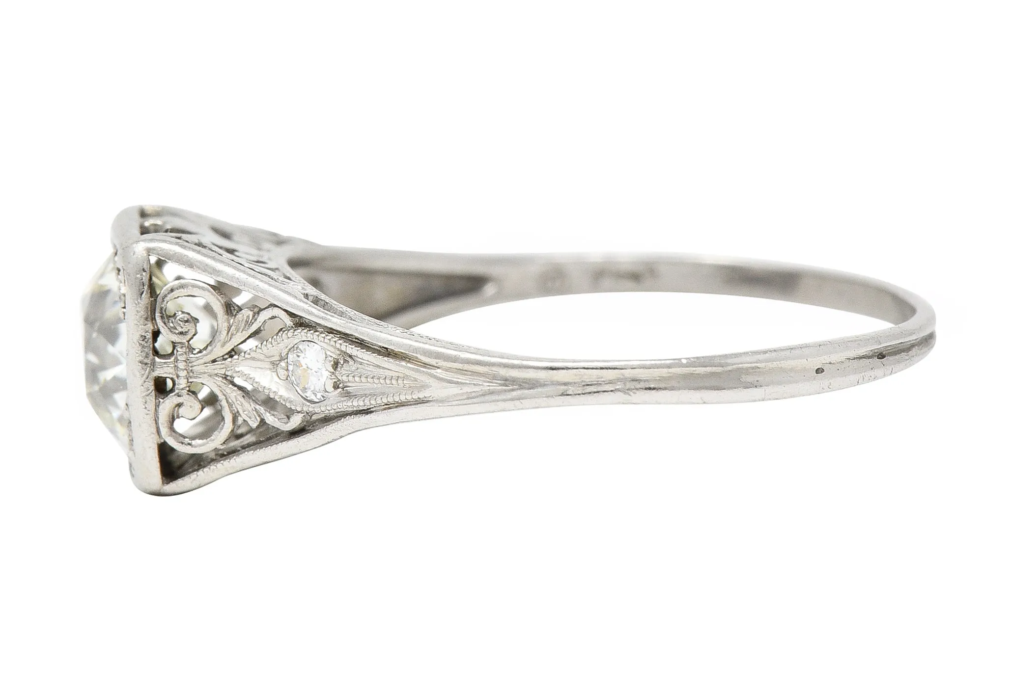 Traub Mfg. Art Deco 1.07 CTW Diamond Platinum Scrolling Vintage Engagement Ring