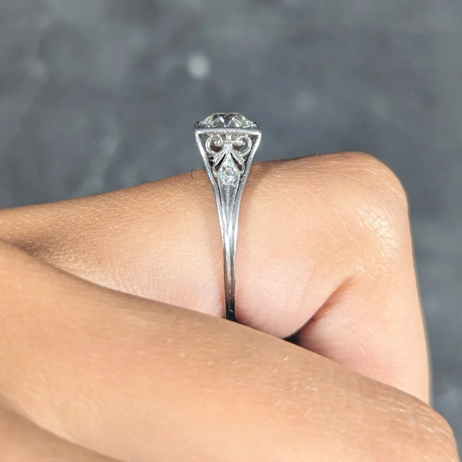 Traub Mfg. Art Deco 1.07 CTW Diamond Platinum Scrolling Vintage Engagement Ring