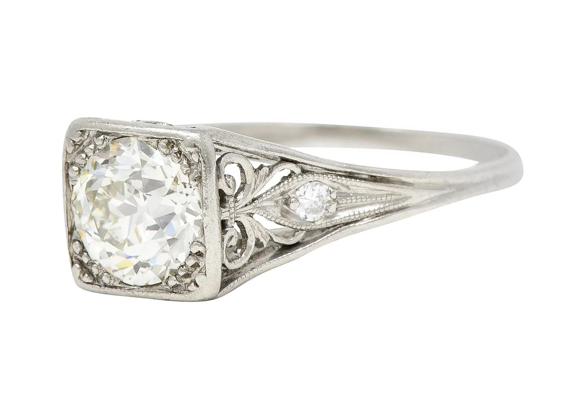 Traub Mfg. Art Deco 1.07 CTW Diamond Platinum Scrolling Vintage Engagement Ring