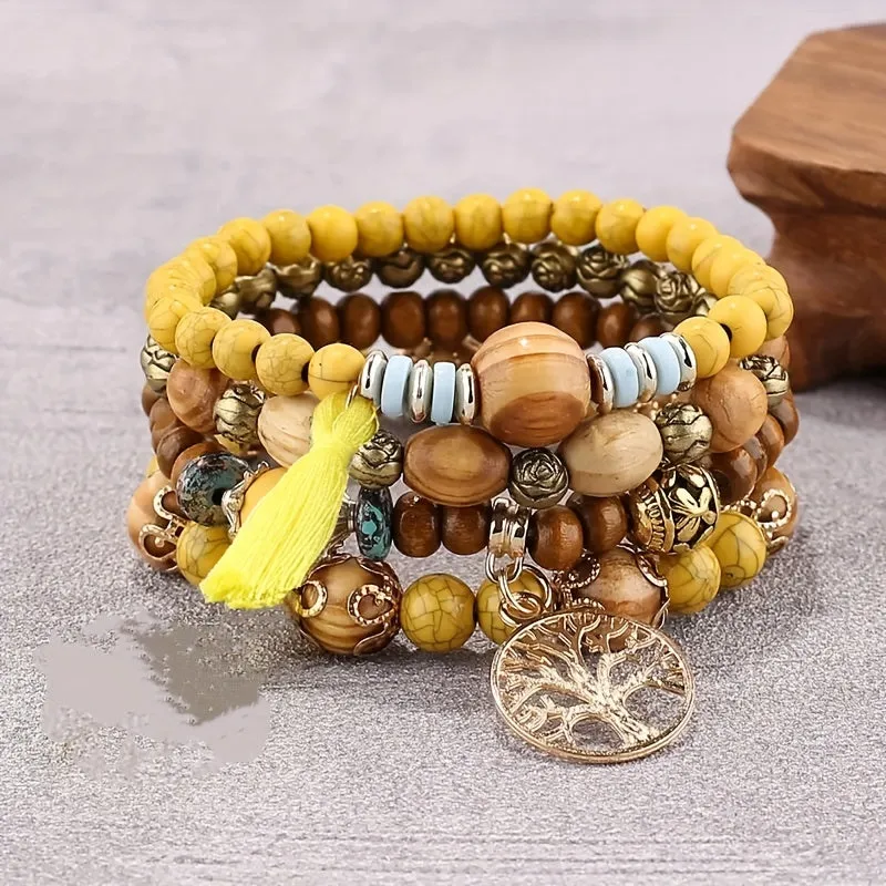 Tree Of Life Pendant Multilayer Bracelet Bead Set Bohemian Ethnic Jewelry
