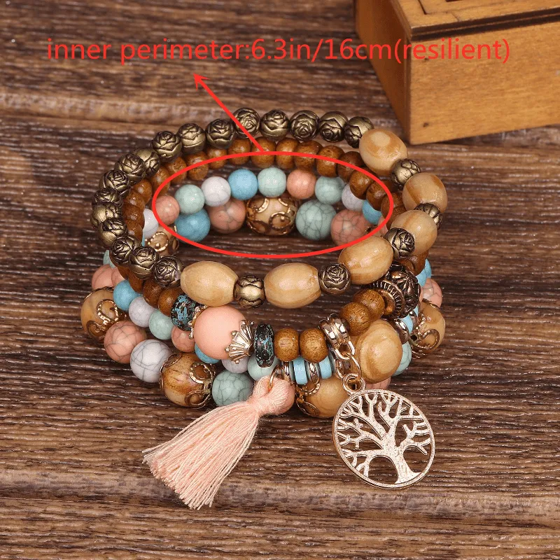 Tree Of Life Pendant Multilayer Bracelet Bead Set Bohemian Ethnic Jewelry