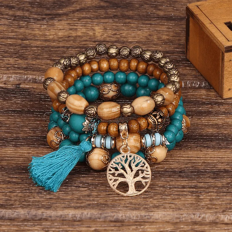 Tree Of Life Pendant Multilayer Bracelet Bead Set Bohemian Ethnic Jewelry