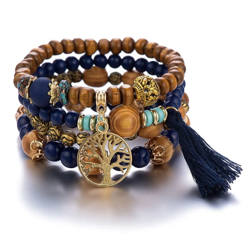 Tree Of Life Pendant Multilayer Bracelet Bead Set Bohemian Ethnic Jewelry