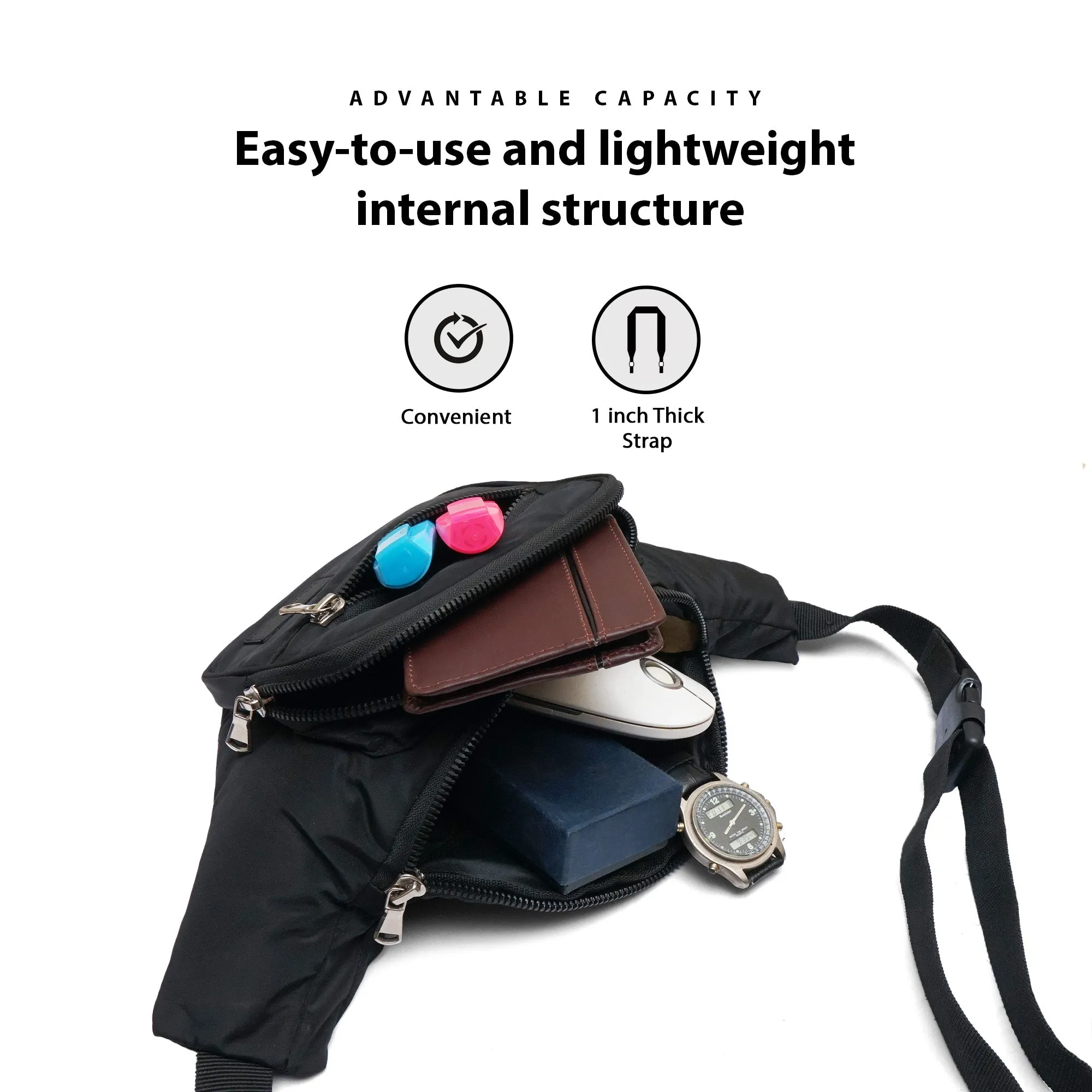 Triple Zip Premium Synthetic Leather Unisex Fanny pack, Adjustable waist and body Strap | Light-weight Waist bag (Copy)