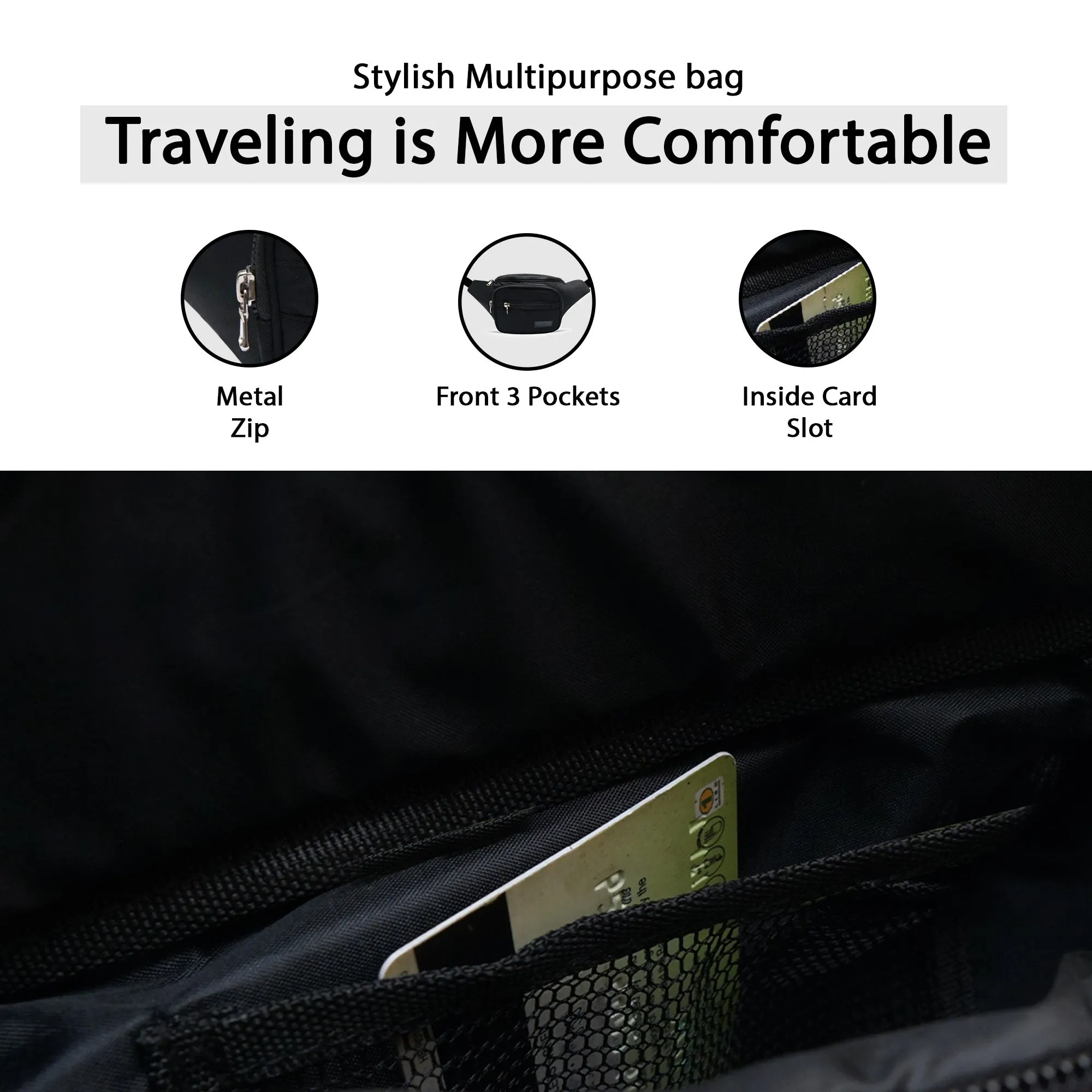 Triple Zip Premium Synthetic Leather Unisex Fanny pack, Adjustable waist and body Strap | Light-weight Waist bag (Copy)