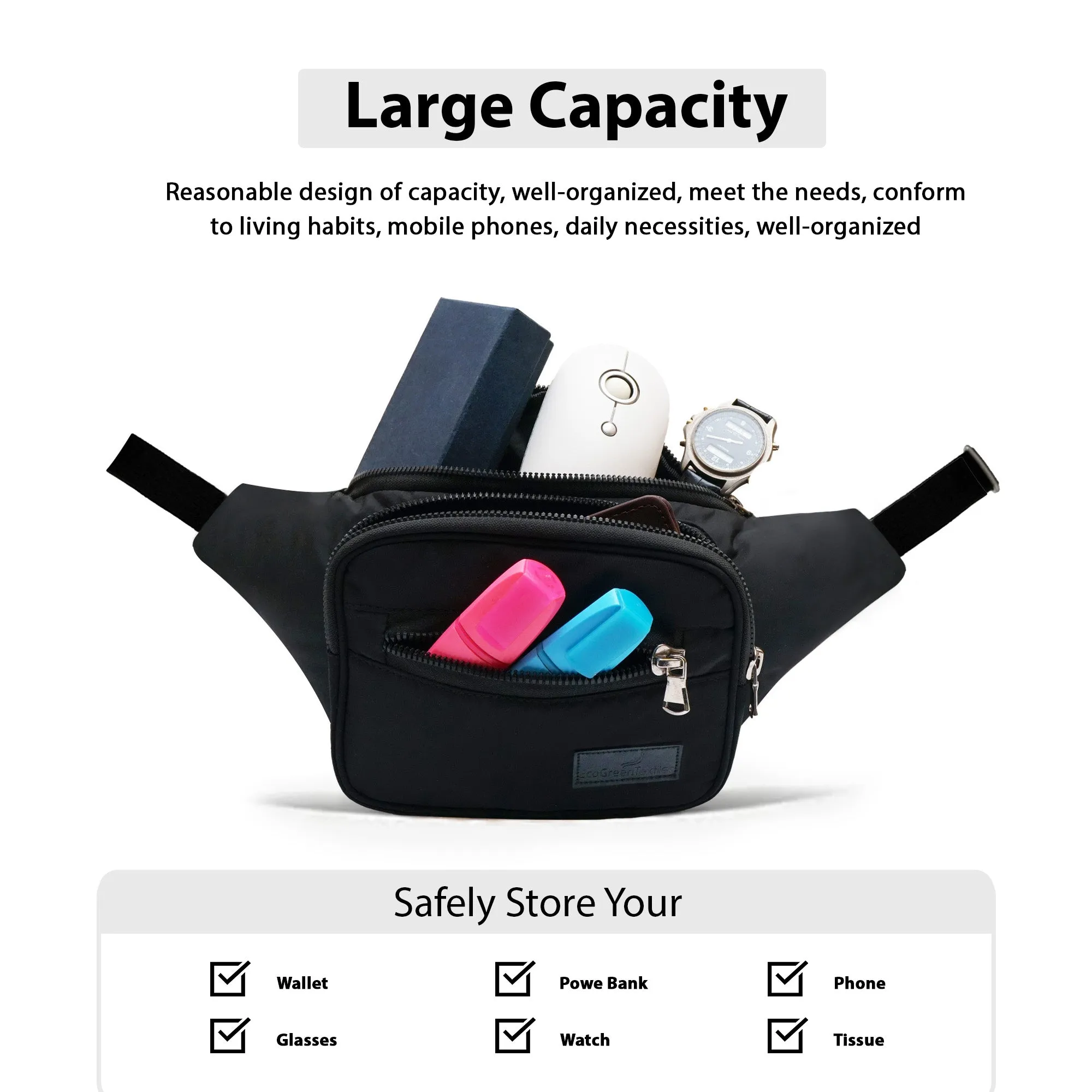 Triple Zip Premium Synthetic Leather Unisex Fanny pack, Adjustable waist and body Strap | Light-weight Waist bag (Copy)