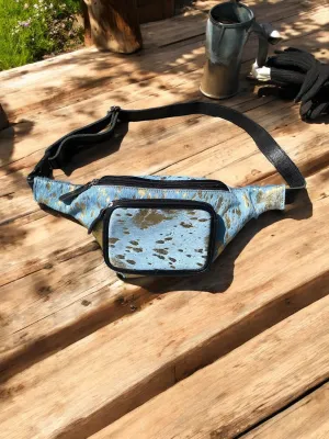 Turquoise Acid Wash Gold Cowhide Fanny Pack