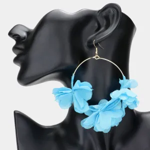 Turquoise Floral Fabric Cluster on Metal Circle Pageant Earrings | Fun Fashion Earrings | 614411