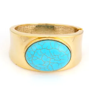 TURQUOISE GOLD HINGED BRACELET #FW-B1564G/TURQ (15FL)