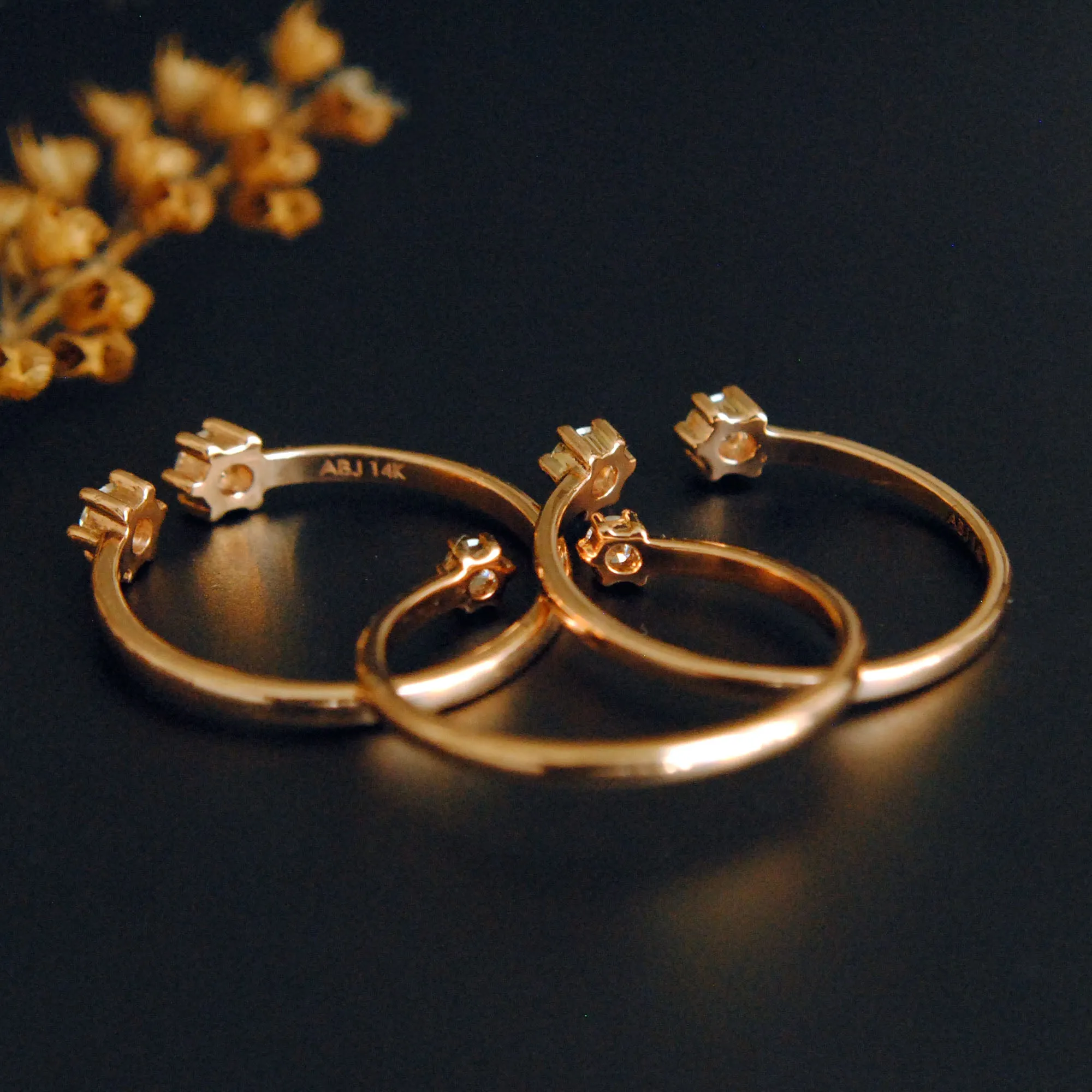 Two Diamond Open Ring Stacking Wedding Band