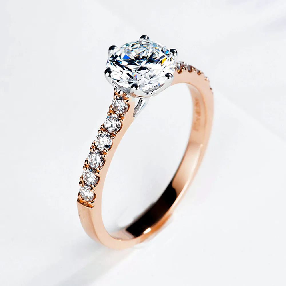 Two Tone Gold 6-Prong GIA Diamond Engagement Ring