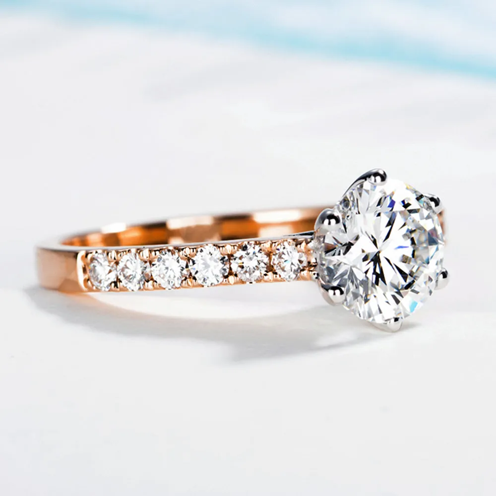 Two Tone Gold 6-Prong GIA Diamond Engagement Ring