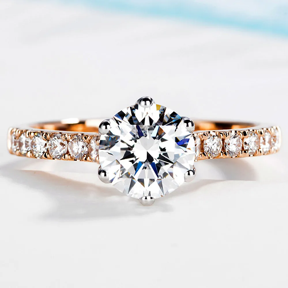 Two Tone Gold 6-Prong GIA Diamond Engagement Ring