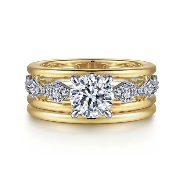 Two Tone Wide Band Diamond Engagement Ring Mounting