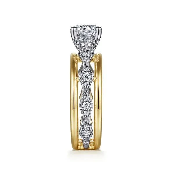 Two Tone Wide Band Diamond Engagement Ring Mounting