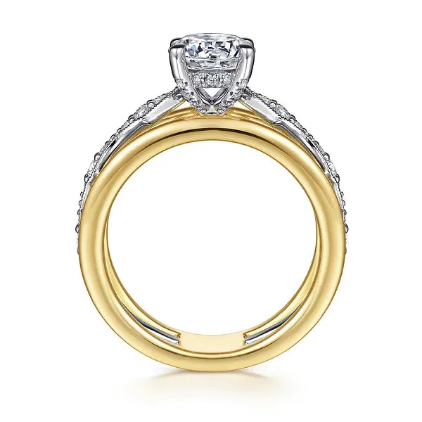 Two Tone Wide Band Diamond Engagement Ring Mounting