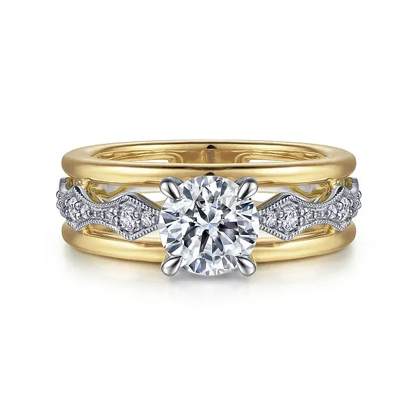 Two Tone Wide Band Diamond Engagement Ring Mounting