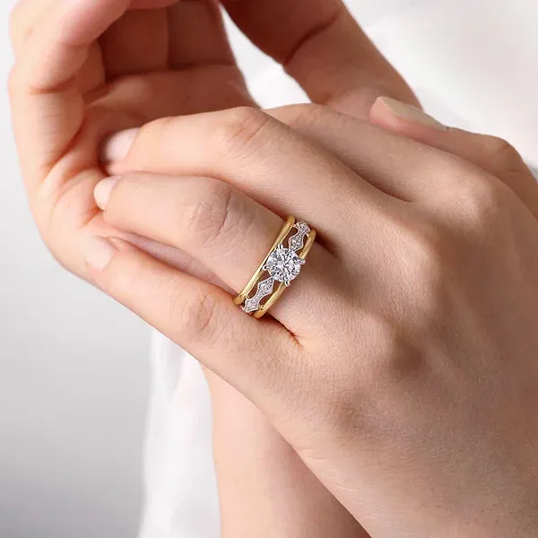 Two Tone Wide Band Diamond Engagement Ring Mounting