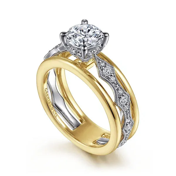 Two Tone Wide Band Diamond Engagement Ring Mounting