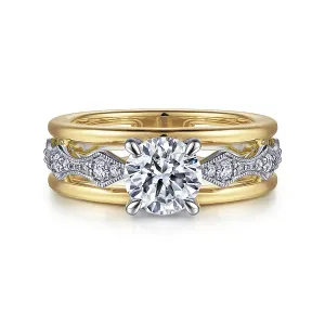 Two Tone Wide Band Diamond Engagement Ring Mounting