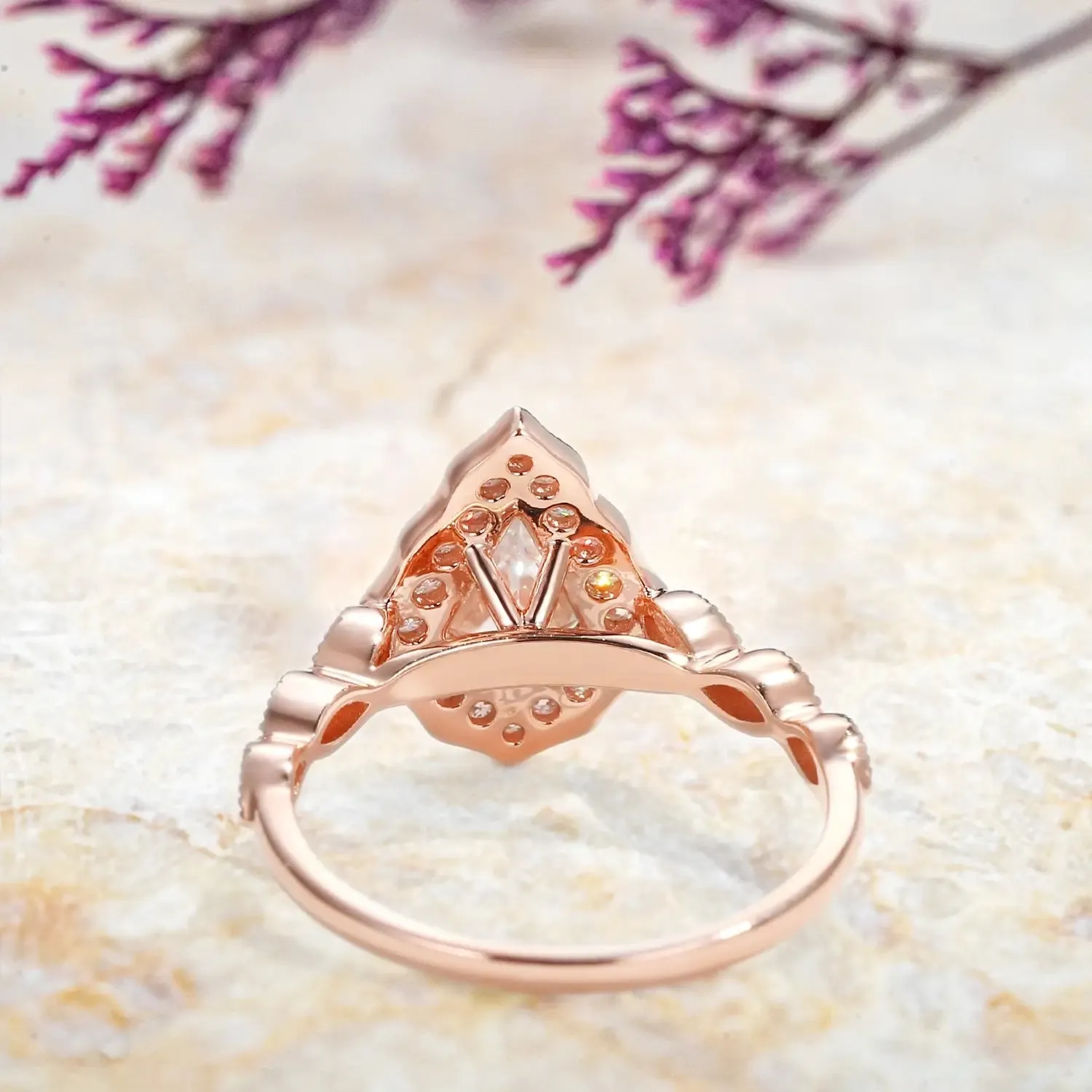 Unique Kite Cut Moissanite Engagement Rings |  Vintage Halo Ring