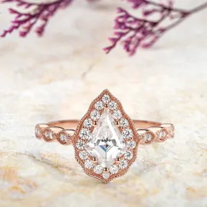 Unique Kite Cut Moissanite Engagement Rings |  Vintage Halo Ring