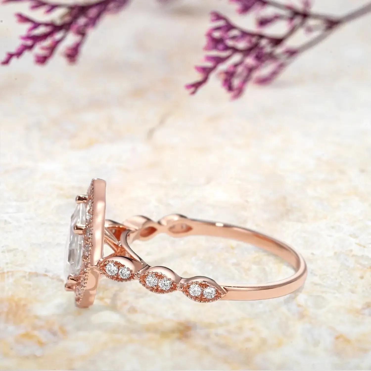 Unique Kite Cut Moissanite Engagement Rings |  Vintage Halo Ring