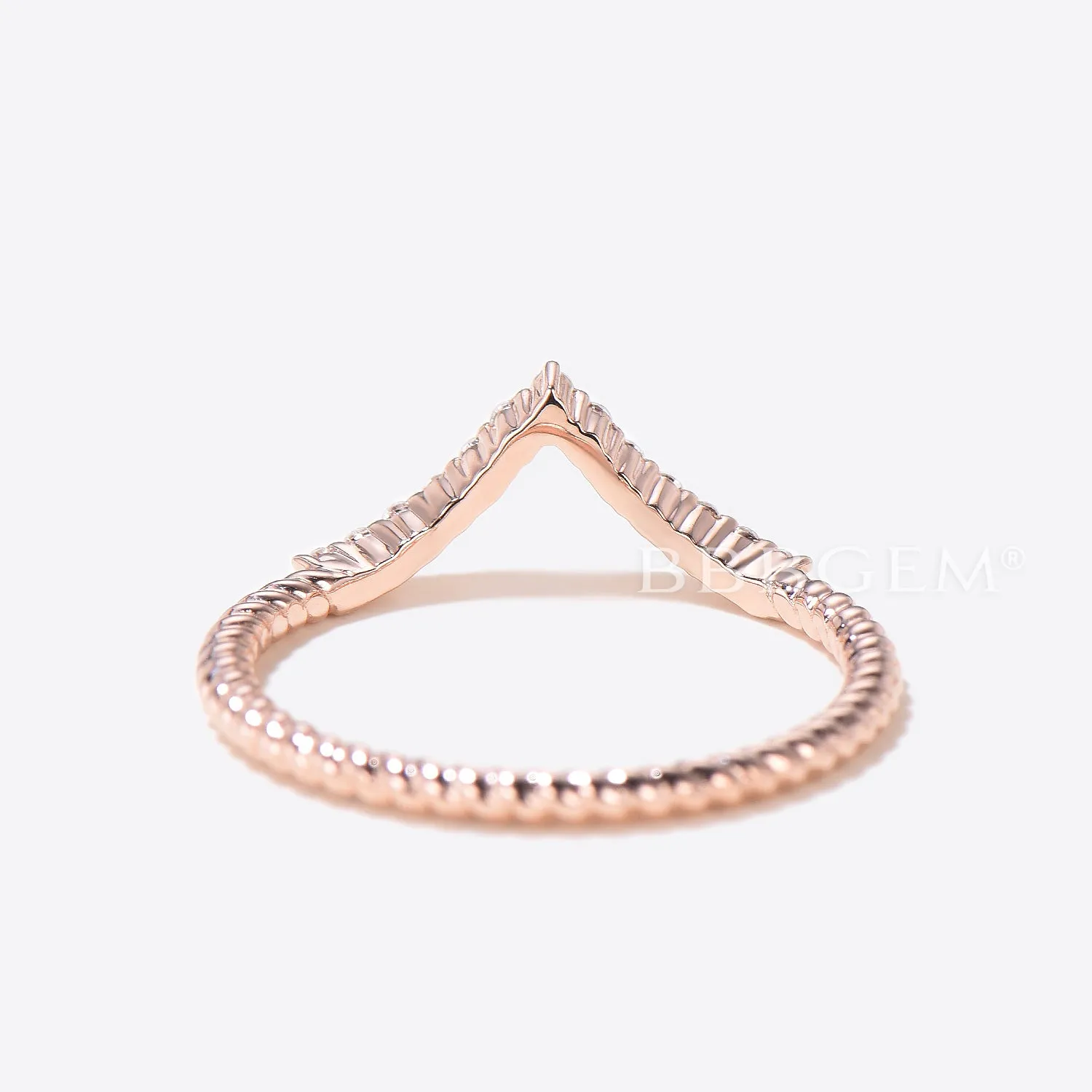 V Curved Diamond Wedding Ring Twisted Half Eternity Matching Band