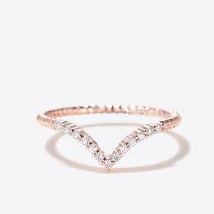 V Curved Diamond Wedding Ring Twisted Half Eternity Matching Band