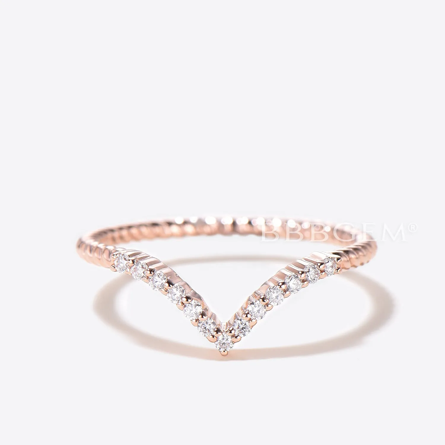 V Curved Diamond Wedding Ring Twisted Half Eternity Matching Band