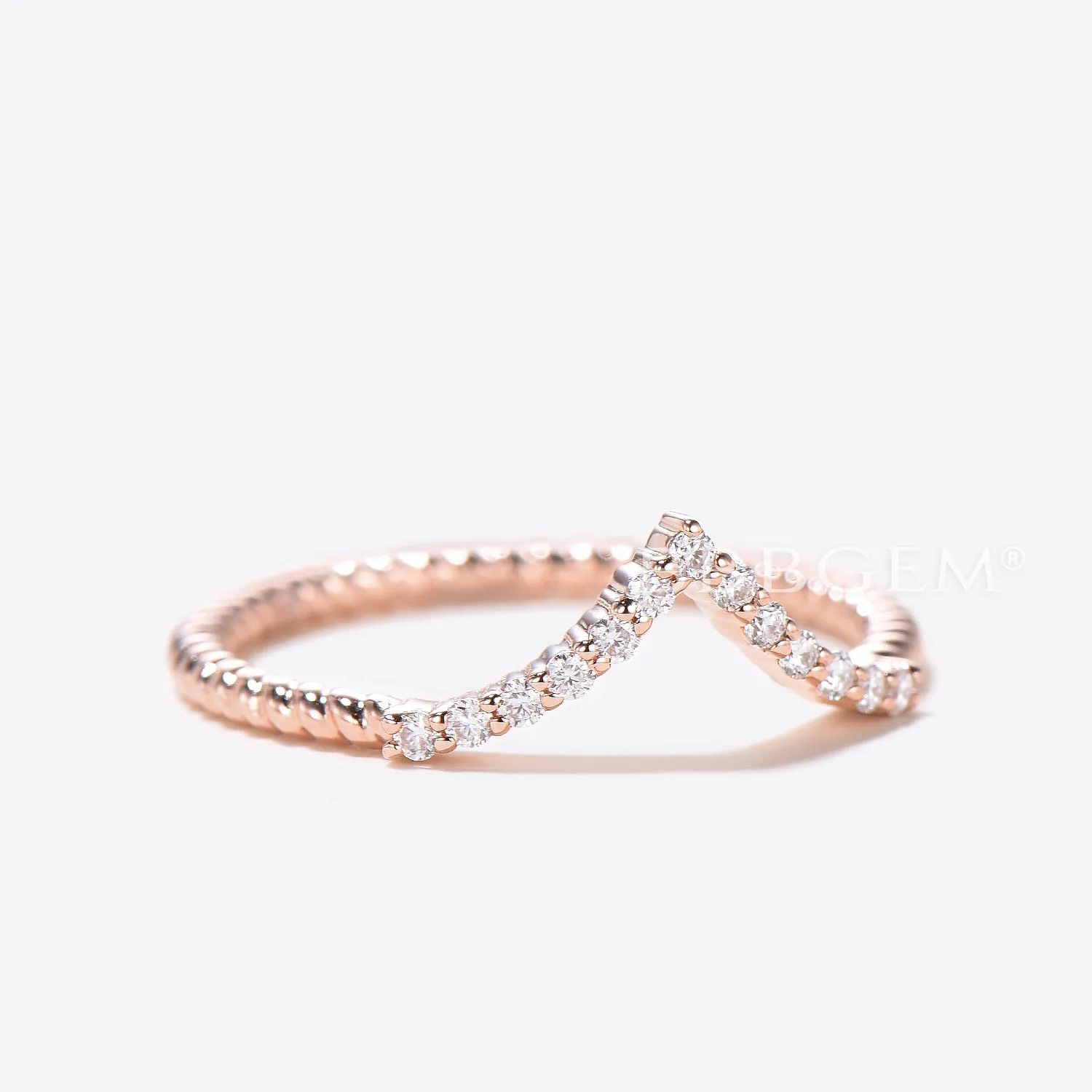 V Curved Diamond Wedding Ring Twisted Half Eternity Matching Band