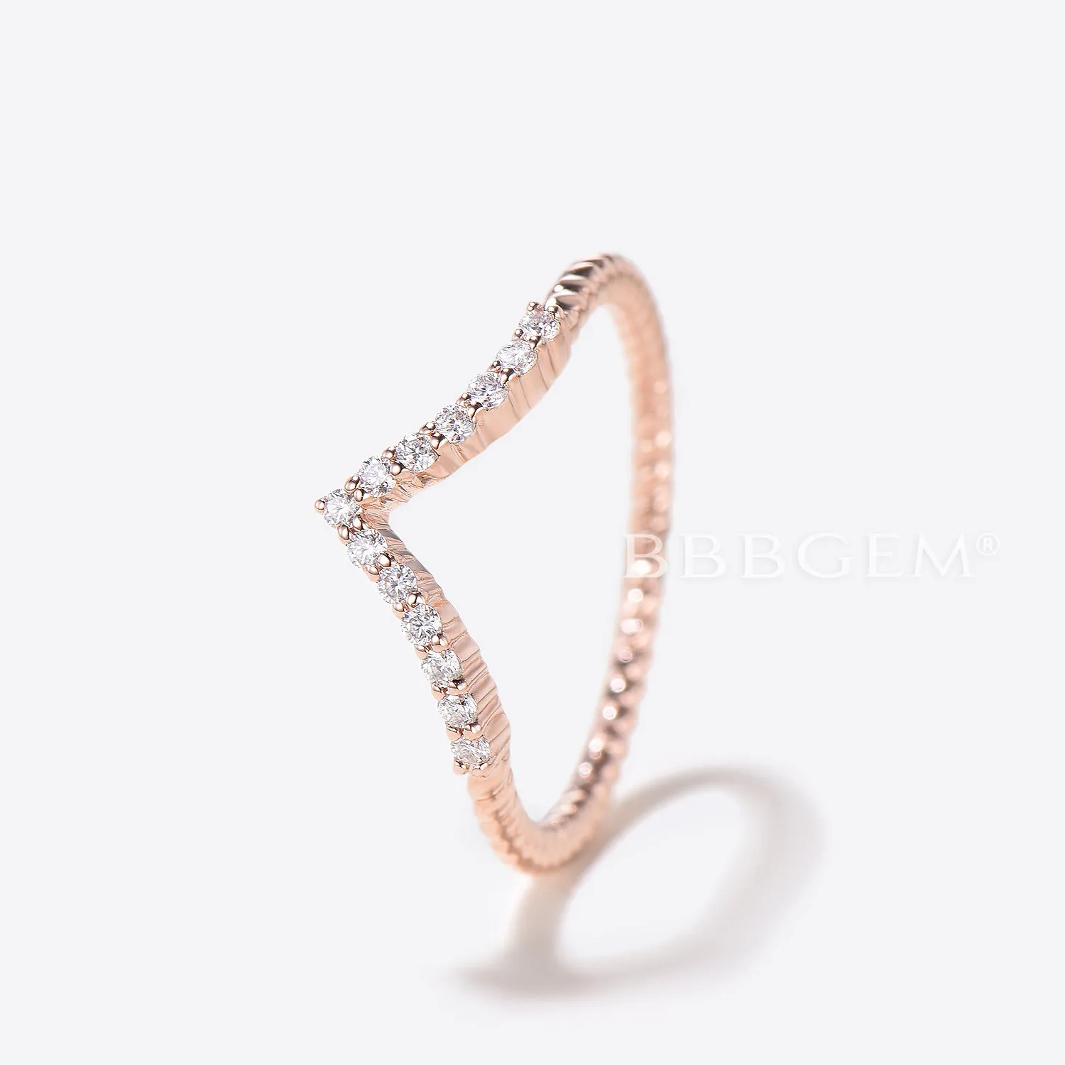 V Curved Diamond Wedding Ring Twisted Half Eternity Matching Band