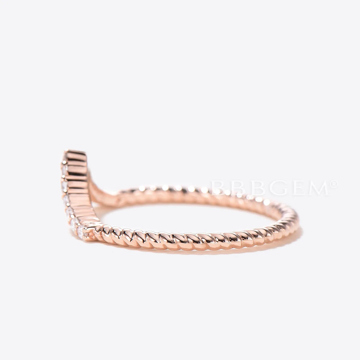 V Curved Diamond Wedding Ring Twisted Half Eternity Matching Band