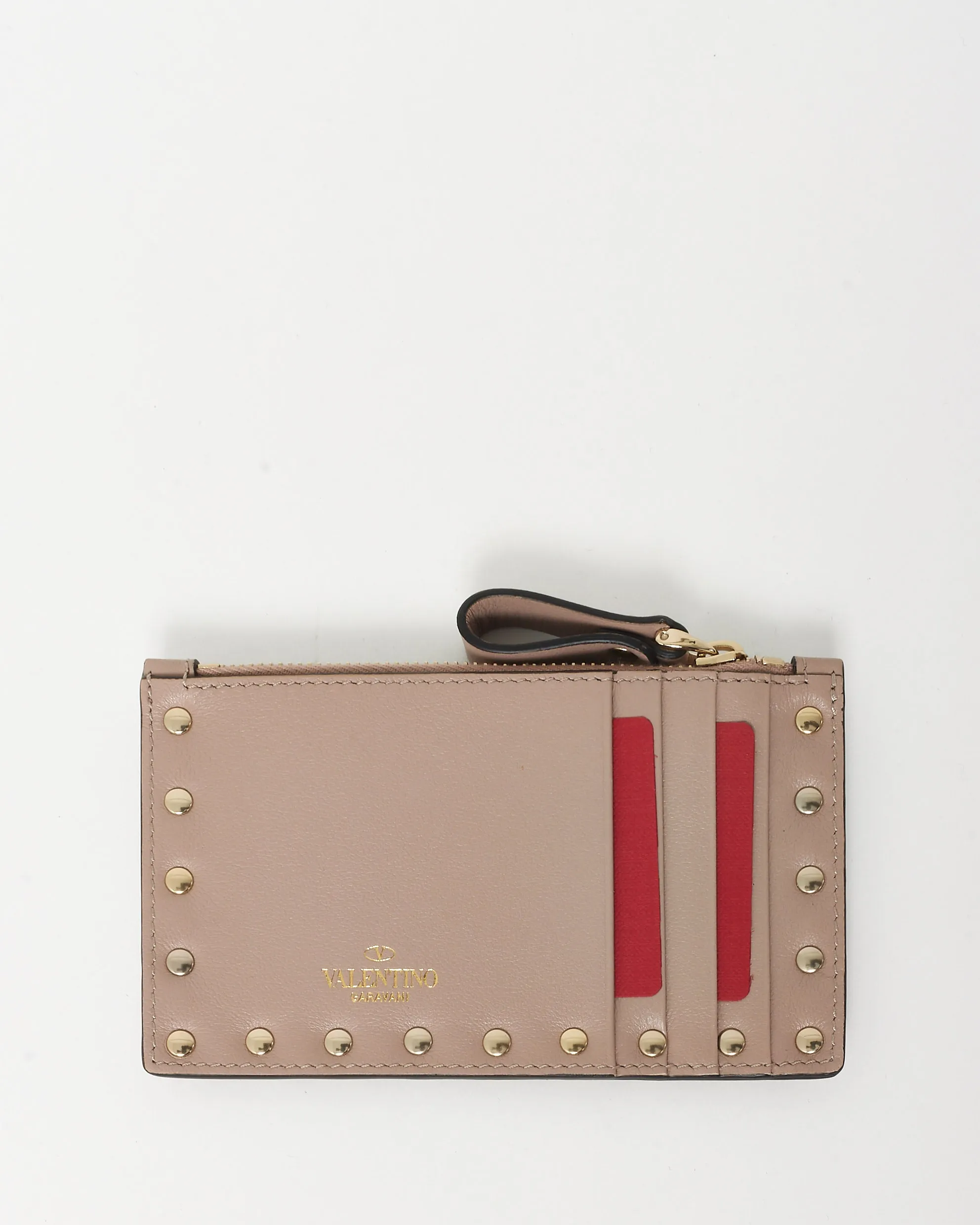 Valentino Blush Beige Smooth Leather Rockstud Cardholder