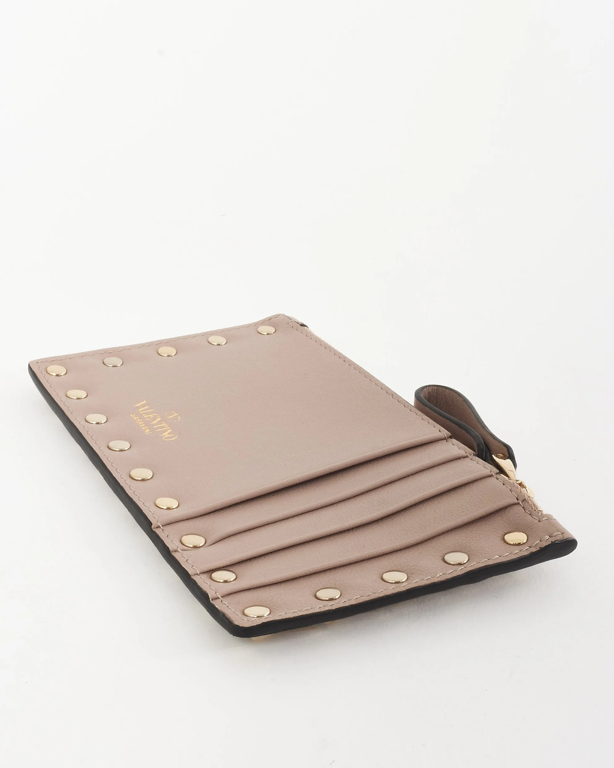 Valentino Blush Beige Smooth Leather Rockstud Cardholder